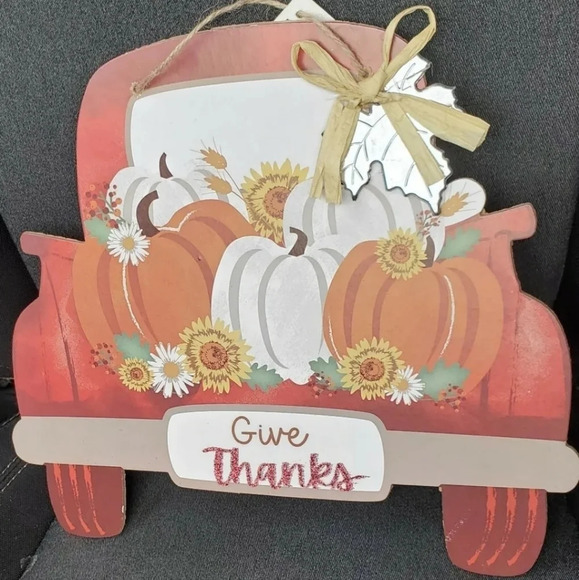 Red Farm Truck Pumpkins Harvest Hanging Wall Door Sign Decor Fall Autumn - Picture 3 of 4